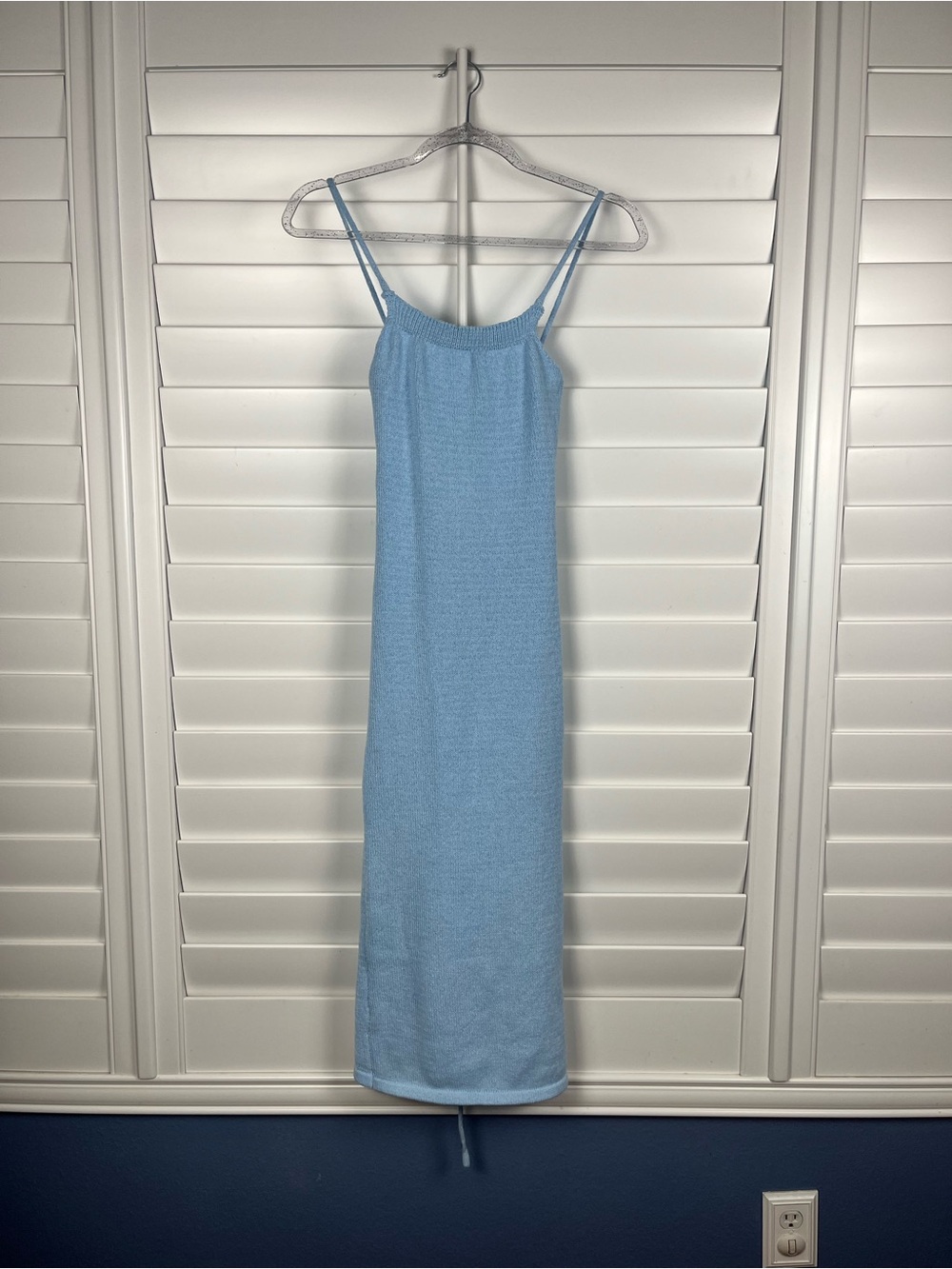 Fairycore coastal Light Blue Spaghetti Strap knit Maxi Summer Dress Size Small